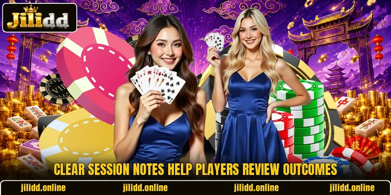 Clear session notes help players review outcomes Clear session notes help players review outcomes