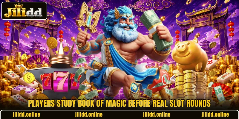 Players study Book of Magic before real slot rounds